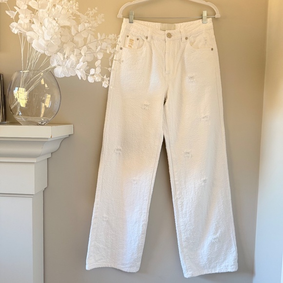 One Teaspoon Jackson Mid Waist Wide Leg Denim Jeans in Textured White (Size 26) - Picture 3 of 11